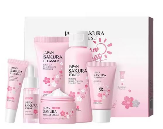 Kit Soin de la Peau Sakura – 6 Pièces Hydratant & Éclat