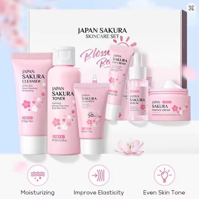 Kit Soin de la Peau Sakura – 6 Pièces Hydratant & Éclat